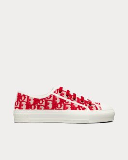 Baskets basses en coton brodé Dior Oblique framboise Walk'n'Dior