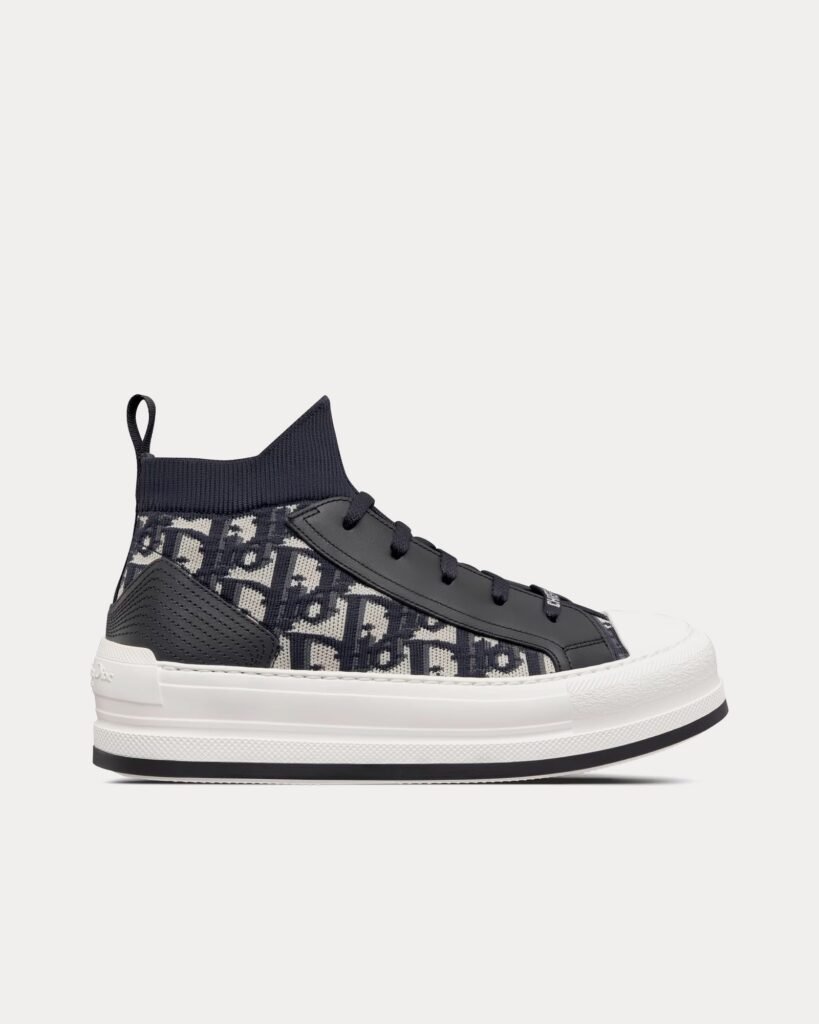 Baskets montantes Dior Walk'n'Dior Platform en maille technique et cuir de veau bleu foncé Dior Oblique