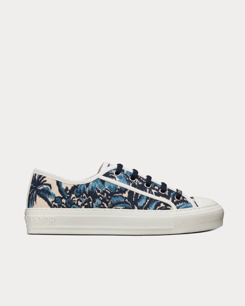 Baskets basses en coton brodées Dior Palms bleu indigo
