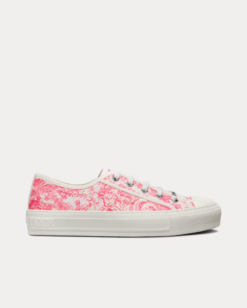 Baskets basses en coton brodées toile de Jouy rose pivoine Dior Walk'n'Dior