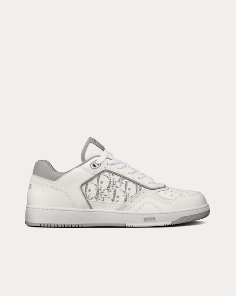 Baskets basses Dior B27 en cuir de veau lisse blanc et gris avec cuir Dior Oblique Galaxy blanc