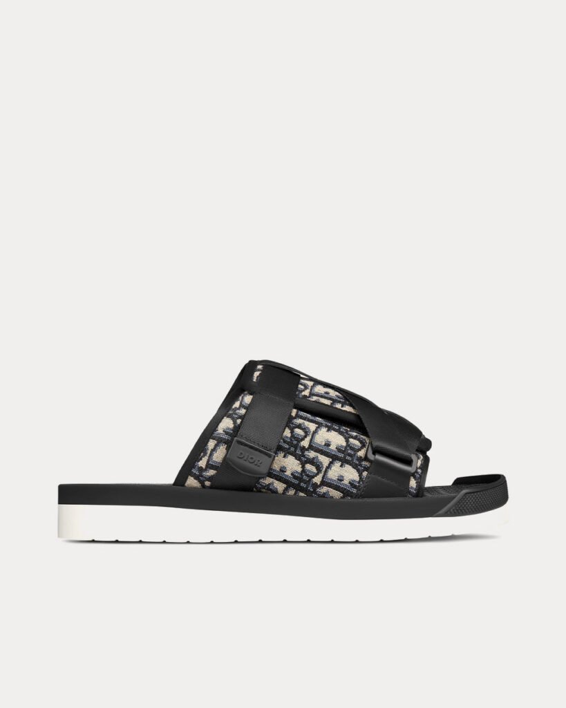 Sandale Dior Alpha beige et noire en jacquard Dior Oblique