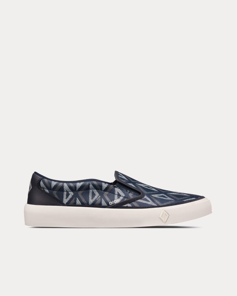 Baskets à enfiler Dior B101 CD Diamond bleu marine en toile et cuir de veau lisse