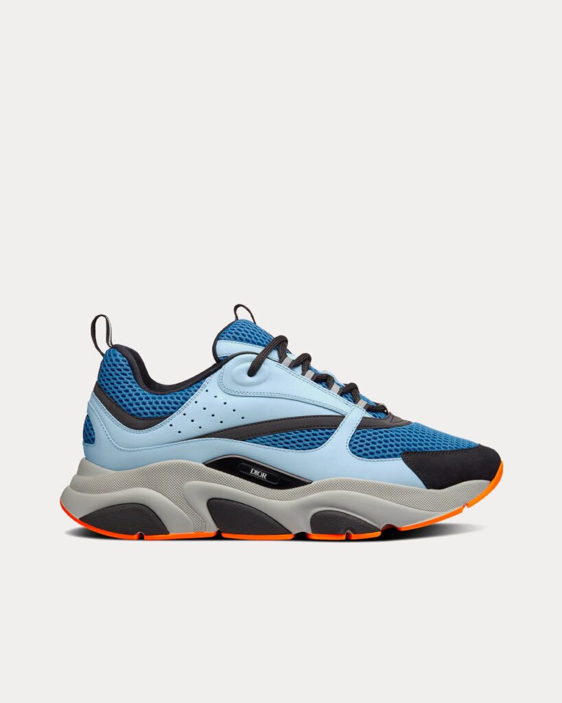 Baskets basses Dior B22 en mesh technique bleu et cuir de veau lisse bleu clair