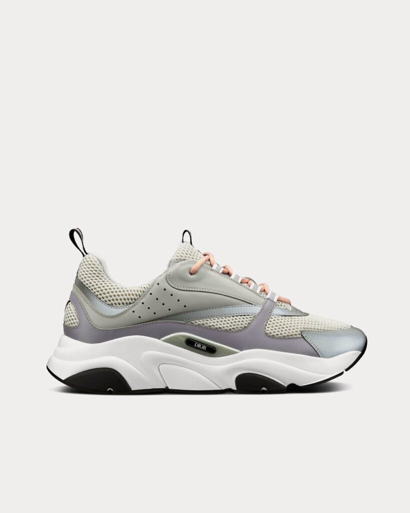 Baskets basses Dior B22 grises en mesh technique et cuir de veau lisse