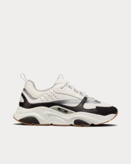 Baskets basses Dior B22 en mesh technique gris et cuir de veau lisse blanc et noir