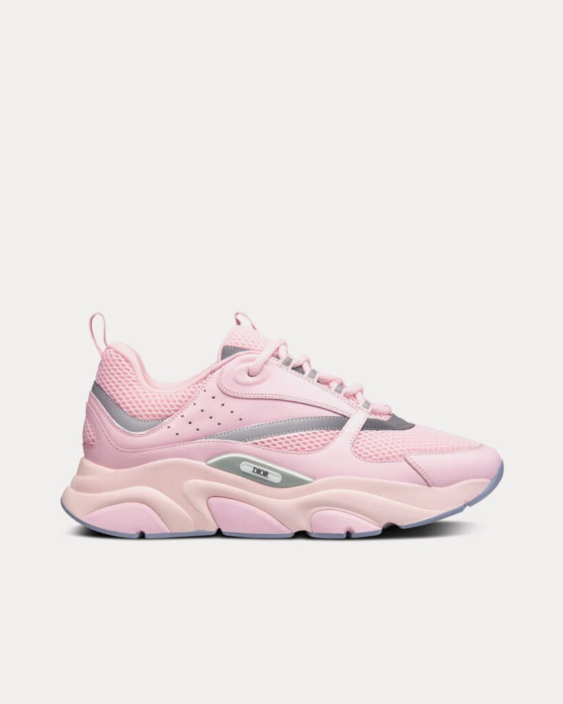 Baskets basses Dior B22 roses en mesh technique et cuir de veau lisse