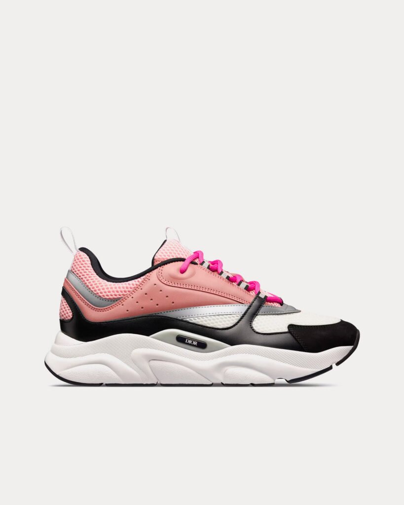 Baskets basses Dior B22 en mesh technique rose et blanc et cuir de veau rose et noir
