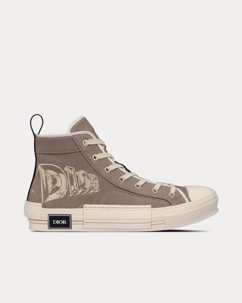 Baskets montantes Dior B23 en toile beige avec signature AsteroDior