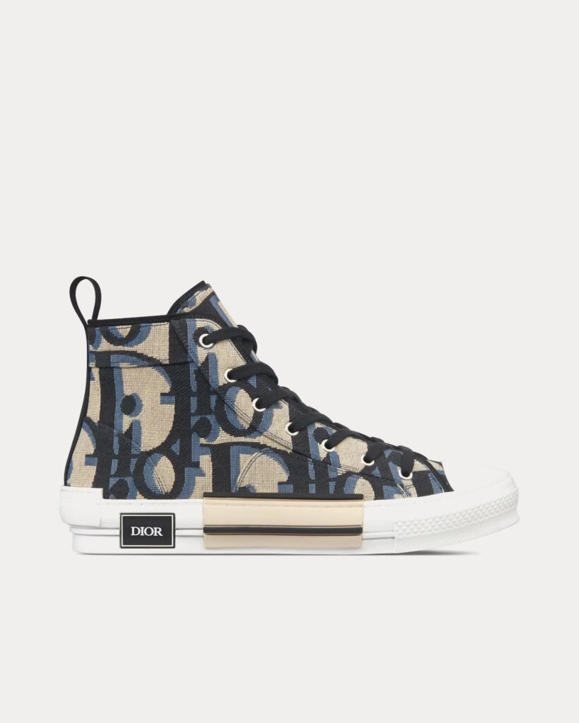 Baskets montantes Dior B23 beiges et noires Maxi Dior Oblique Jacquard
