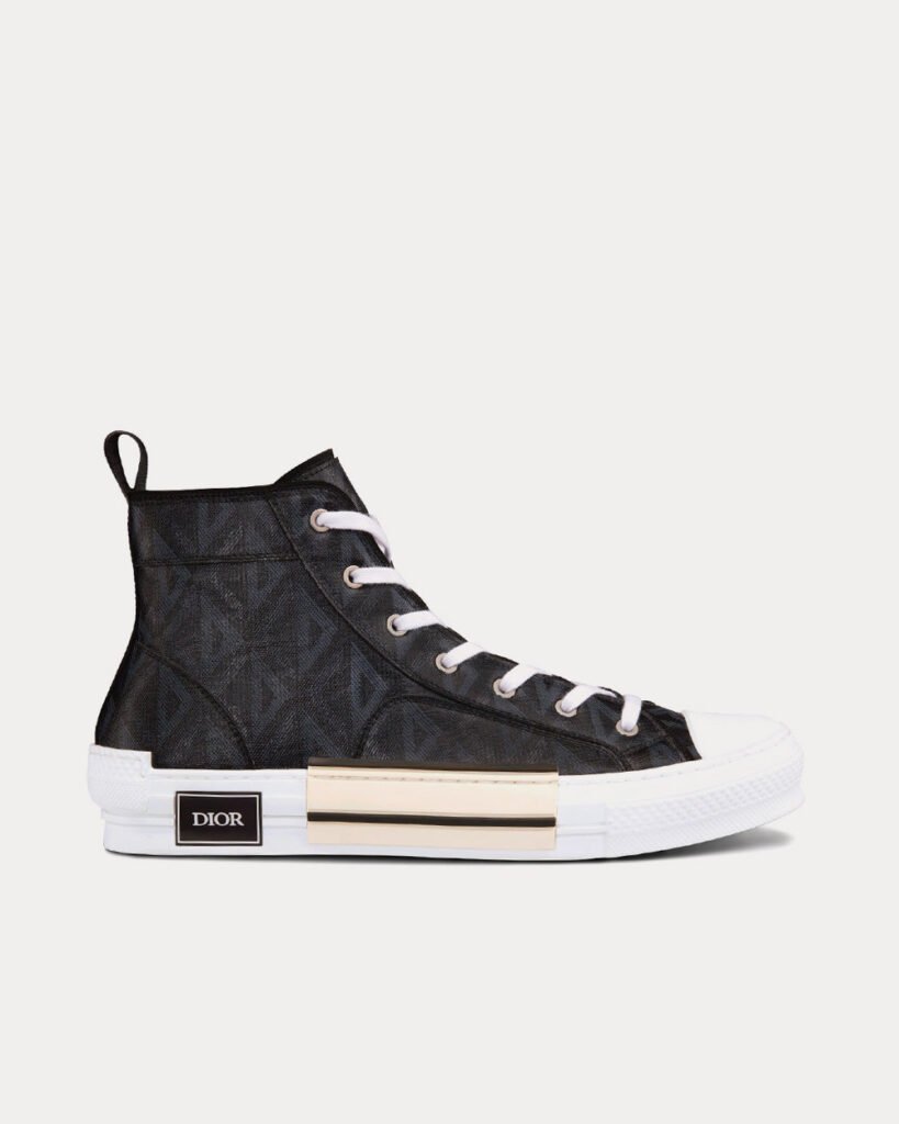 Baskets montantes en toile noire à diamants Dior B23