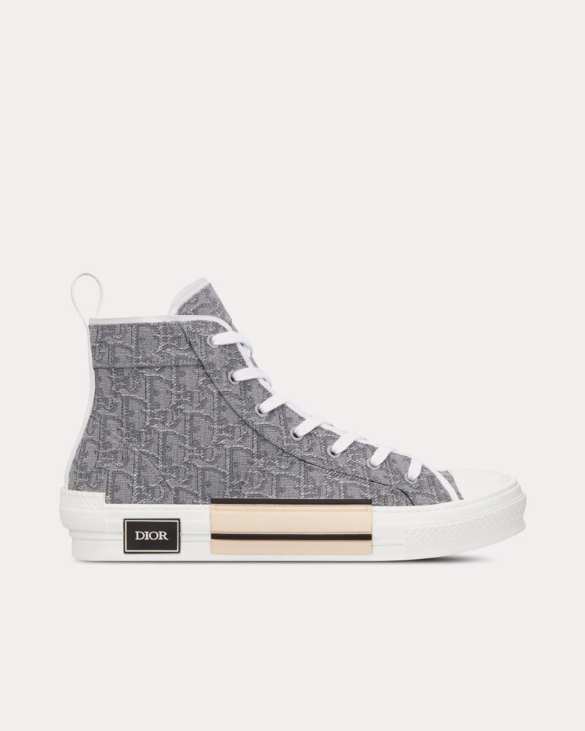Baskets montantes Dior B23 en jacquard Dior Oblique et fil métallisé ton ruthénium