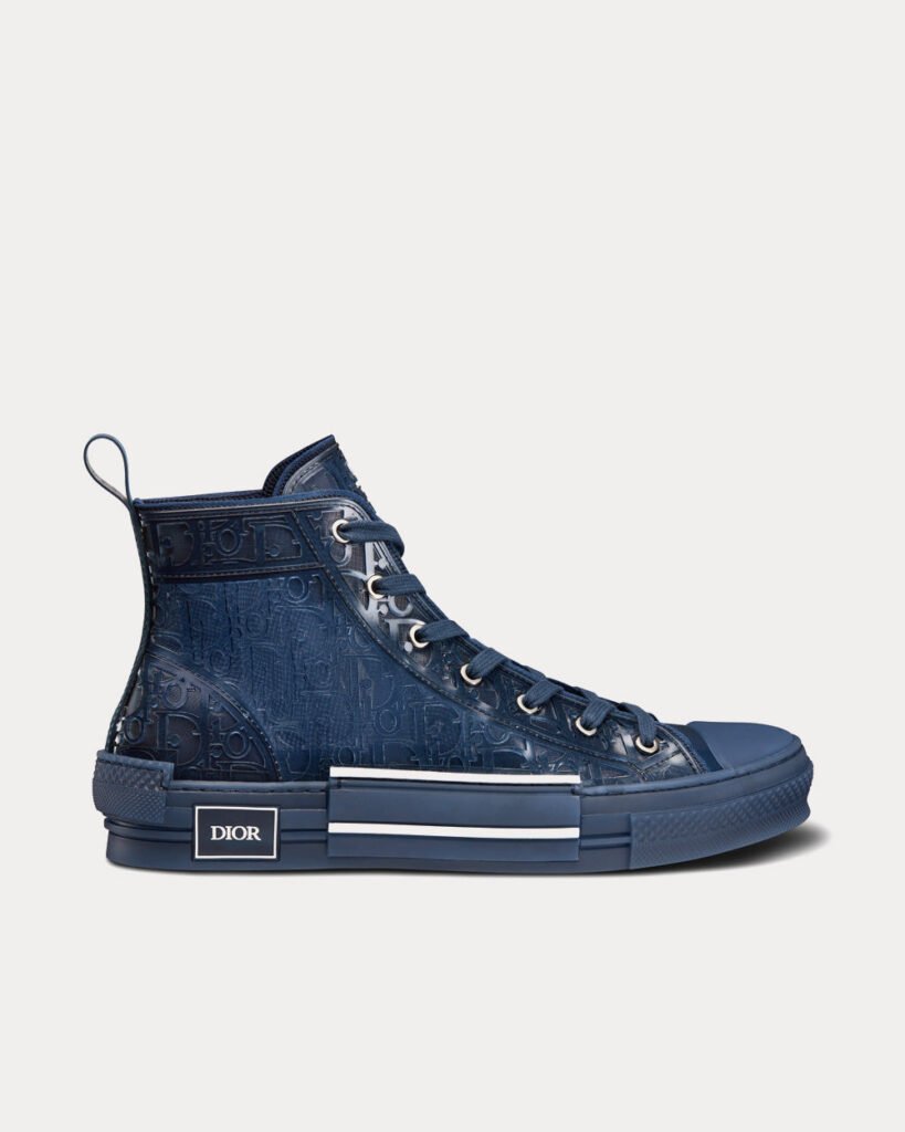 Baskets montantes Dior B23 en toile transparente avec motif Dior Oblique bleu en relief