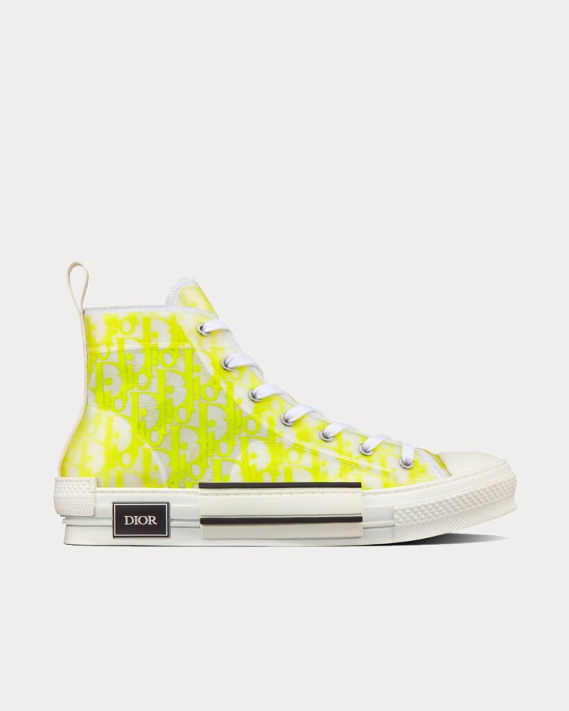 Baskets montantes Dior B23 en toile Dior Oblique blanches et jaunes