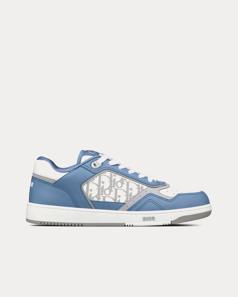 Baskets basses Dior B27 en cuir de veau lisse bleu et blanc avec cuir Dior Oblique Galaxy blanc