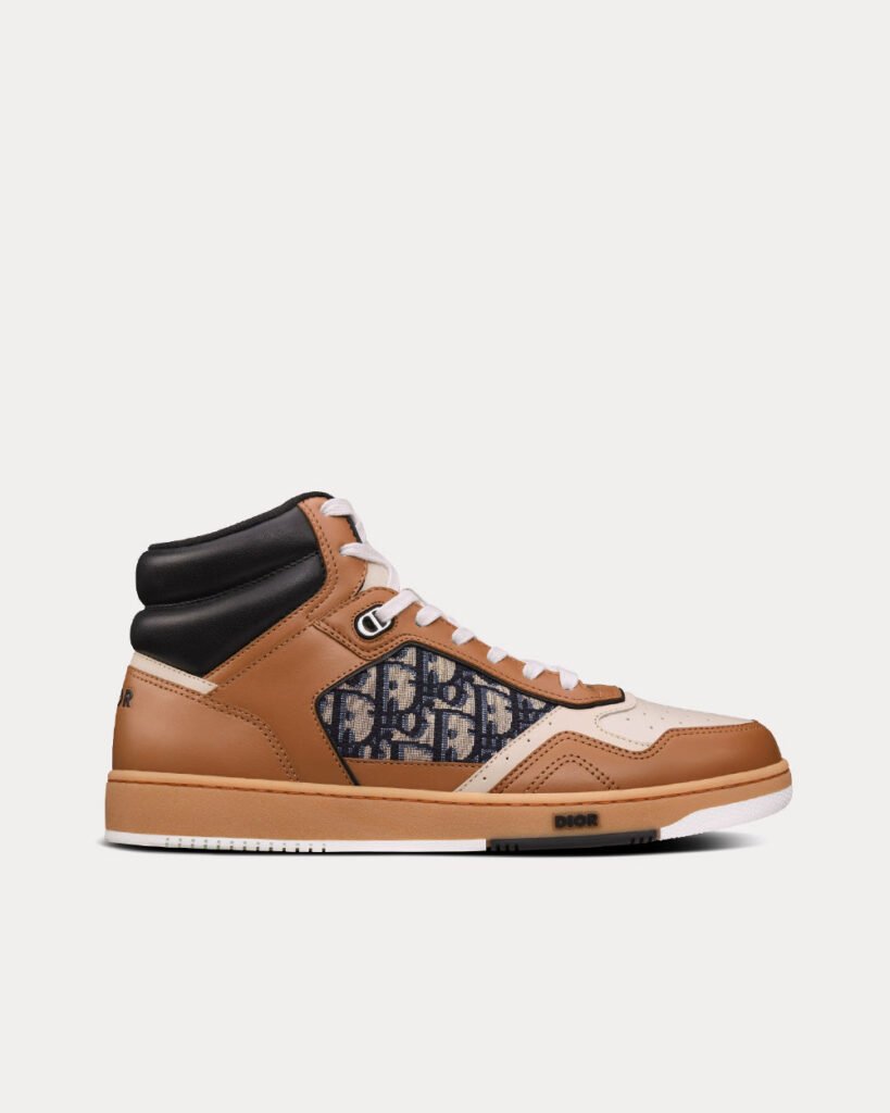 Baskets montantes Dior B27 en cuir de veau lisse café