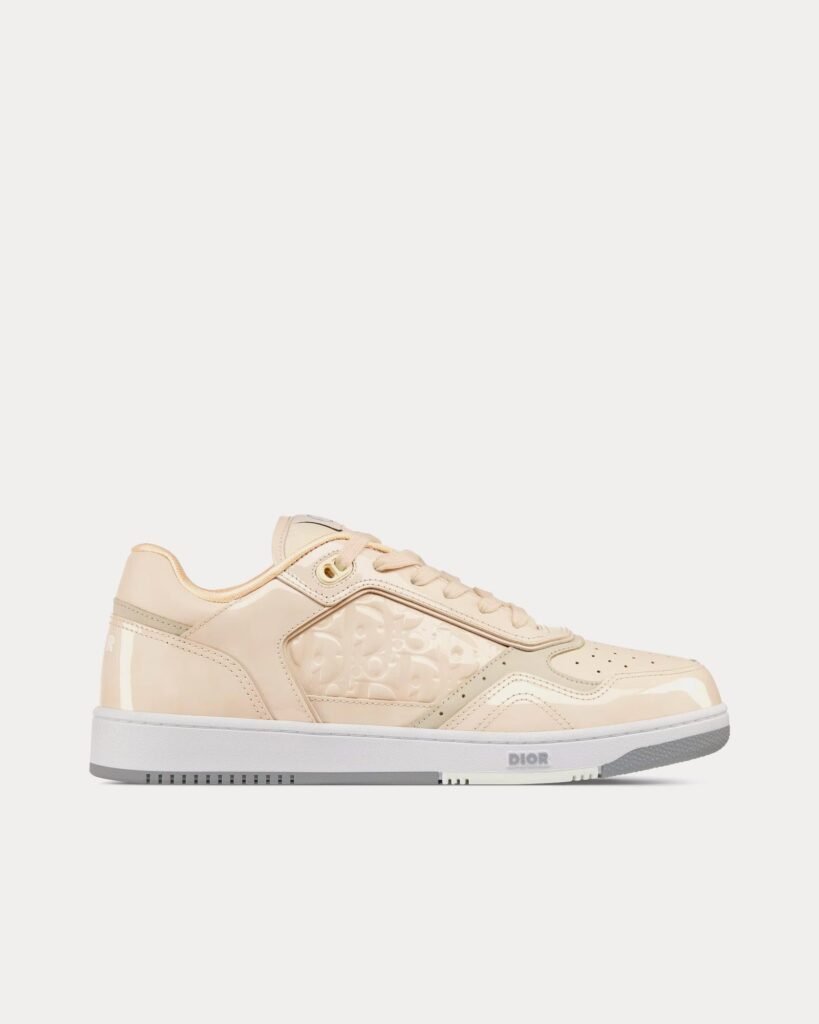 Baskets basses Dior B27 en cuir de veau verni crème et cuir Dior Oblique Gravity