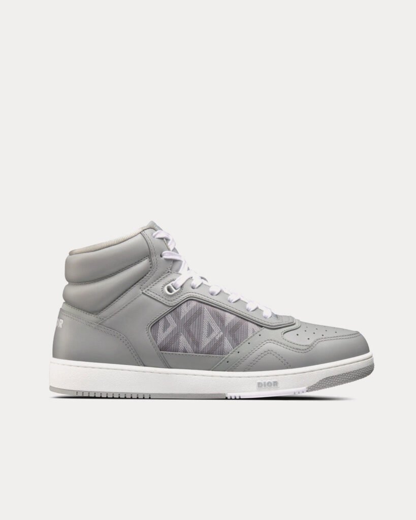 Baskets montantes Dior B27 en cuir de veau lisse gris et toile CD Diamond