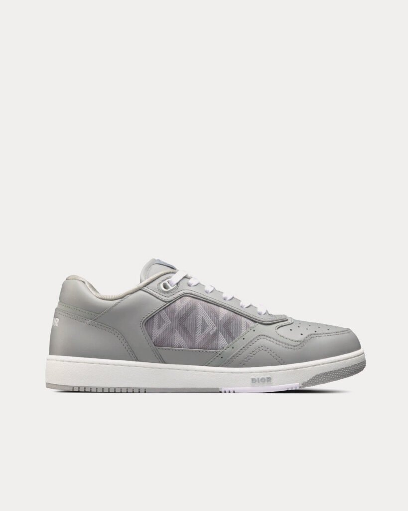 Baskets basses Dior B27 en cuir de veau lisse gris et toile CD Diamond