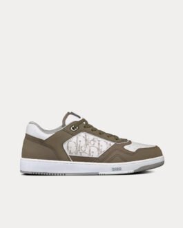 Baskets basses Dior B27 en cuir de veau nubuck olive et cuir galaxie Dior Oblique blanc
