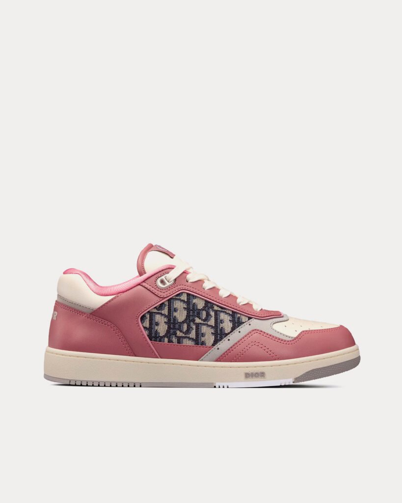 Baskets basses Dior B27 en cuir de veau lisse avec jacquard Dior Oblique rose/crème