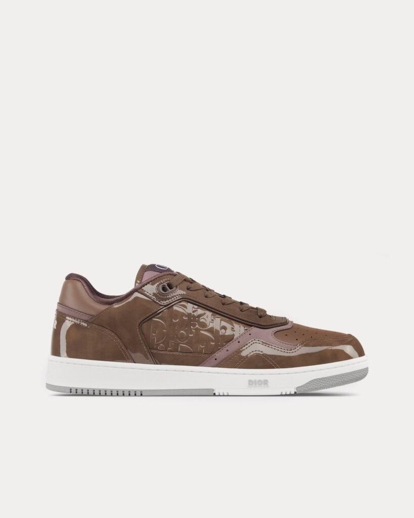 Baskets basses Dior B27 en cuir de veau verni prune et cuir Dior Oblique Gravity