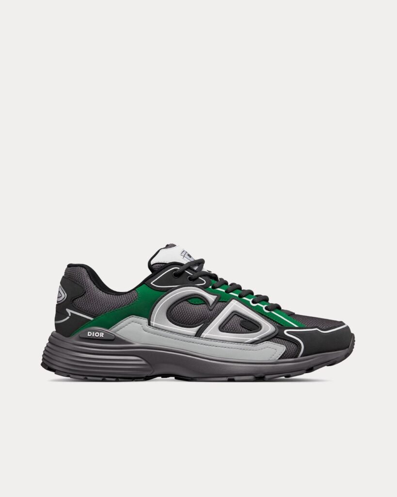 Baskets basses Dior B30 en mesh gris foncé avec tissu technique vert
