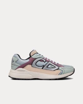 Baskets basses Dior B30 en mesh gris et tissu technique vert clair, beige et lavande