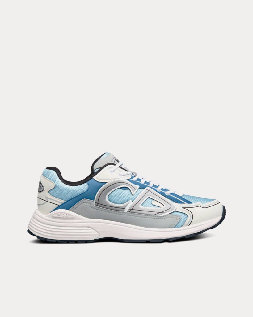 Baskets basses Dior B30 en mesh bleu clair et tissu technique Dior gris