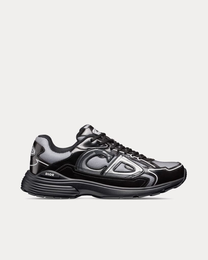 Baskets basses Dior B30 en mesh technique gris clair et tissu technique noir brillant
