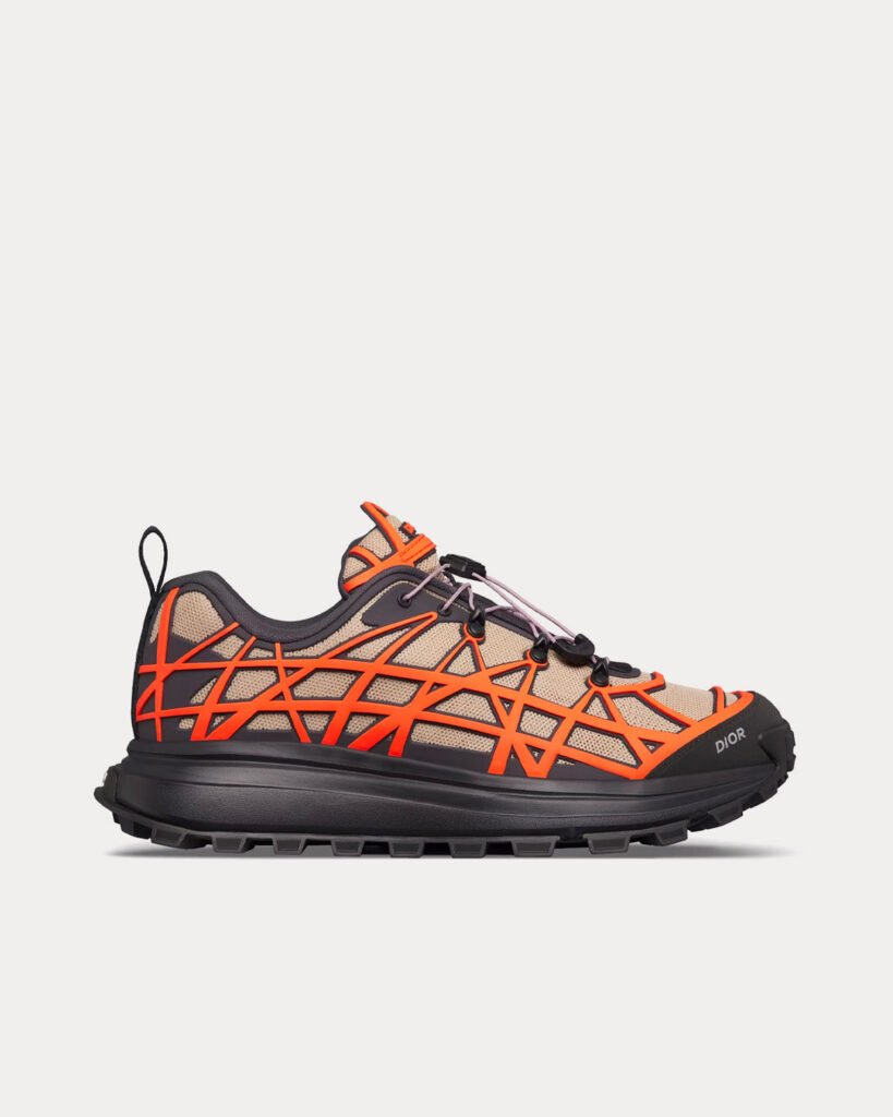 Baskets basses Dior B31 Runner en mesh technique et caoutchouc à motif cannage déformé beige/orange/noir