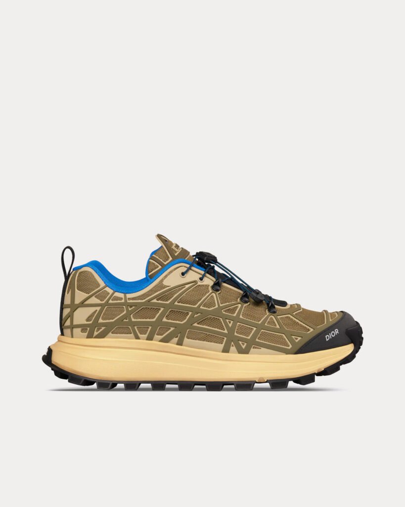 Baskets basses Dior B31 Runner en mesh technique et caoutchouc avec motif cannage déformé marron/kaki