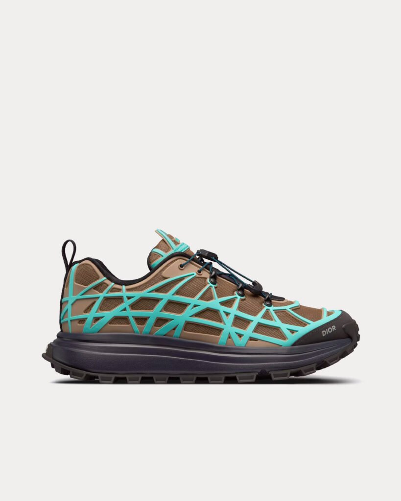 Baskets basses Dior B31 Runner en mesh technique et caoutchouc avec motif cannage déformé kaki/turquoise/noir