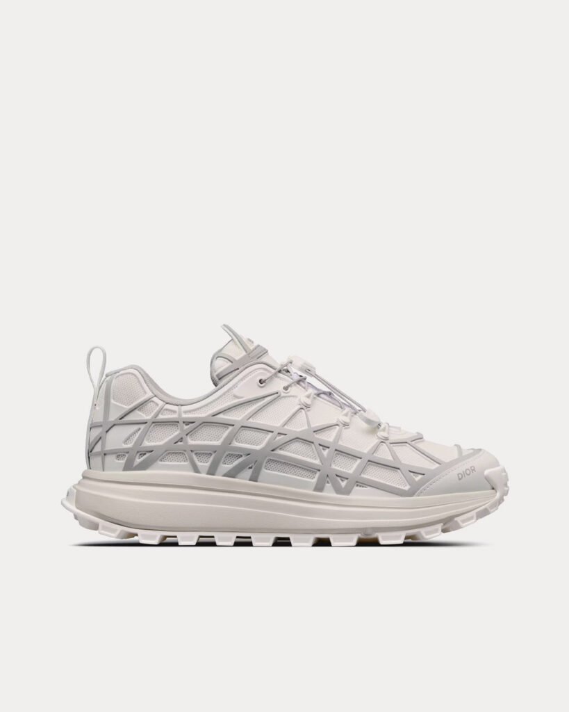Baskets basses Dior B31 Runner en mesh technique et caoutchouc avec motif cannage déformé blanc/gris
