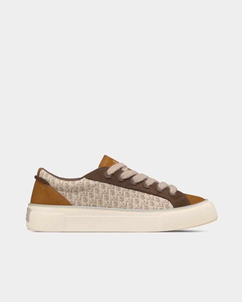 Baskets basses Dior B33 en jacquard Dior Oblique beige et daim marron et cognac