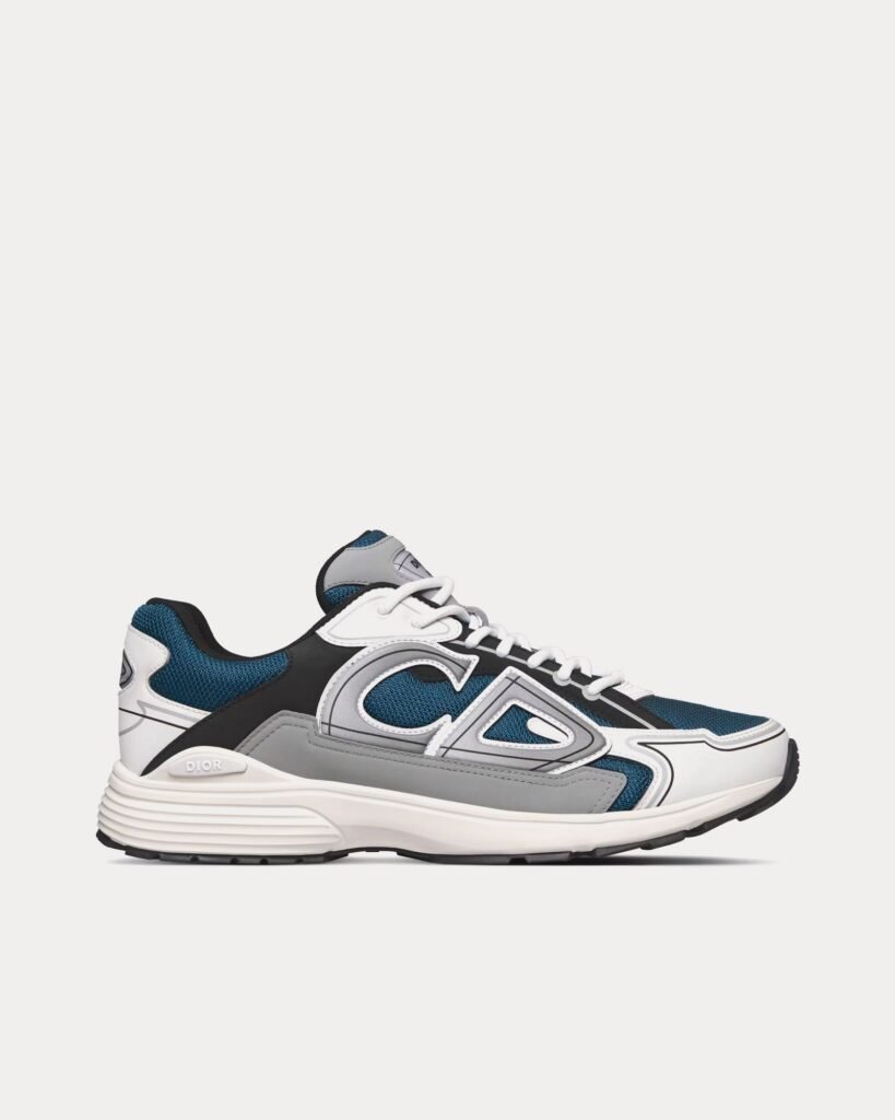 Baskets basses Dior B30 en mesh bleu et tissu technique blanc