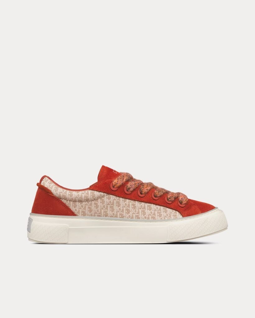 Baskets basses Dior B33 marron et crème en jacquard Dior Oblique et daim marron