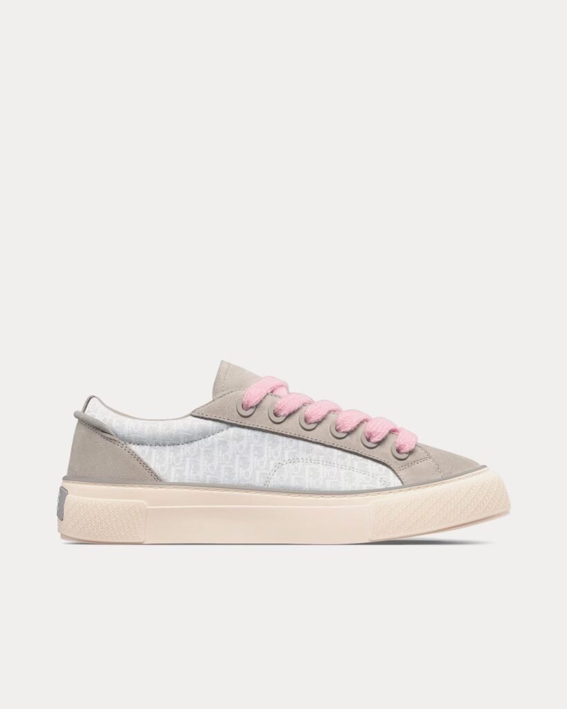 Baskets basses Dior B33 en jacquard Dior Oblique gris et blanc et daim gris