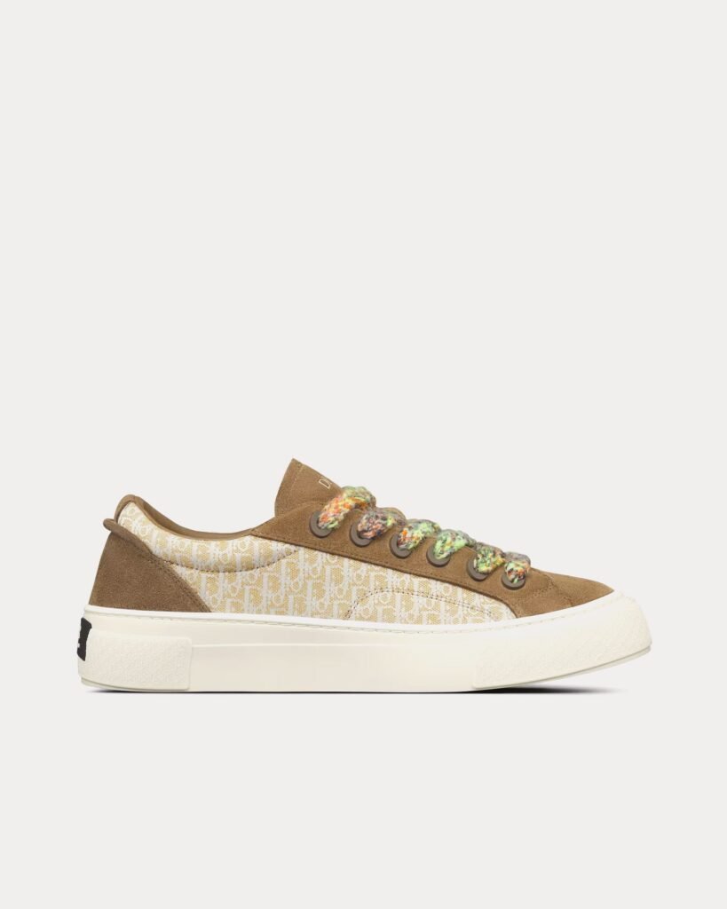 Baskets basses Dior B33 kaki et crème en jacquard Dior Oblique et daim kaki