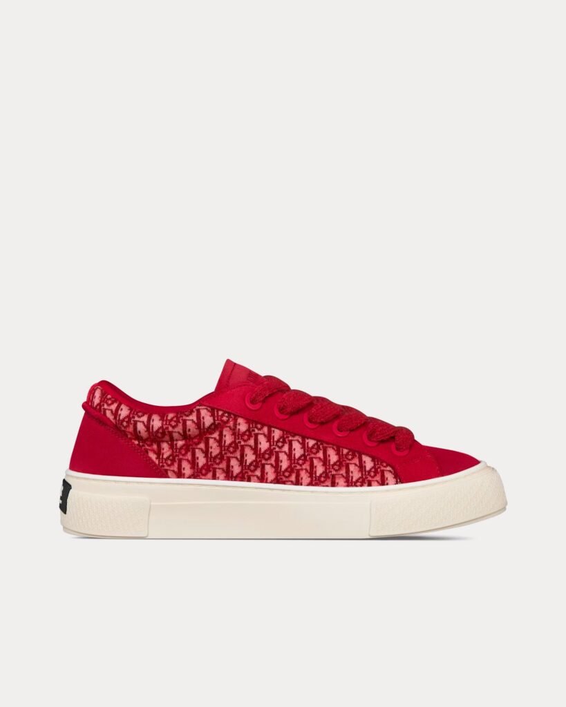 Baskets basses Dior B33 Dior Oblique en mohair et daim rouges