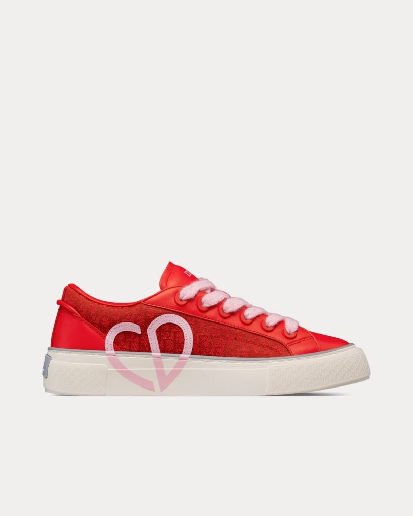 Baskets basses Dior B33 en cuir de veau lisse rouge et jacquard Dior Oblique rouge