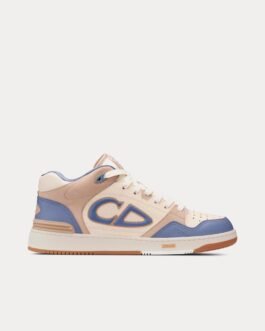 Baskets mi-hautes Dior B57 en cuir de veau lisse bleu et crème et daim beige