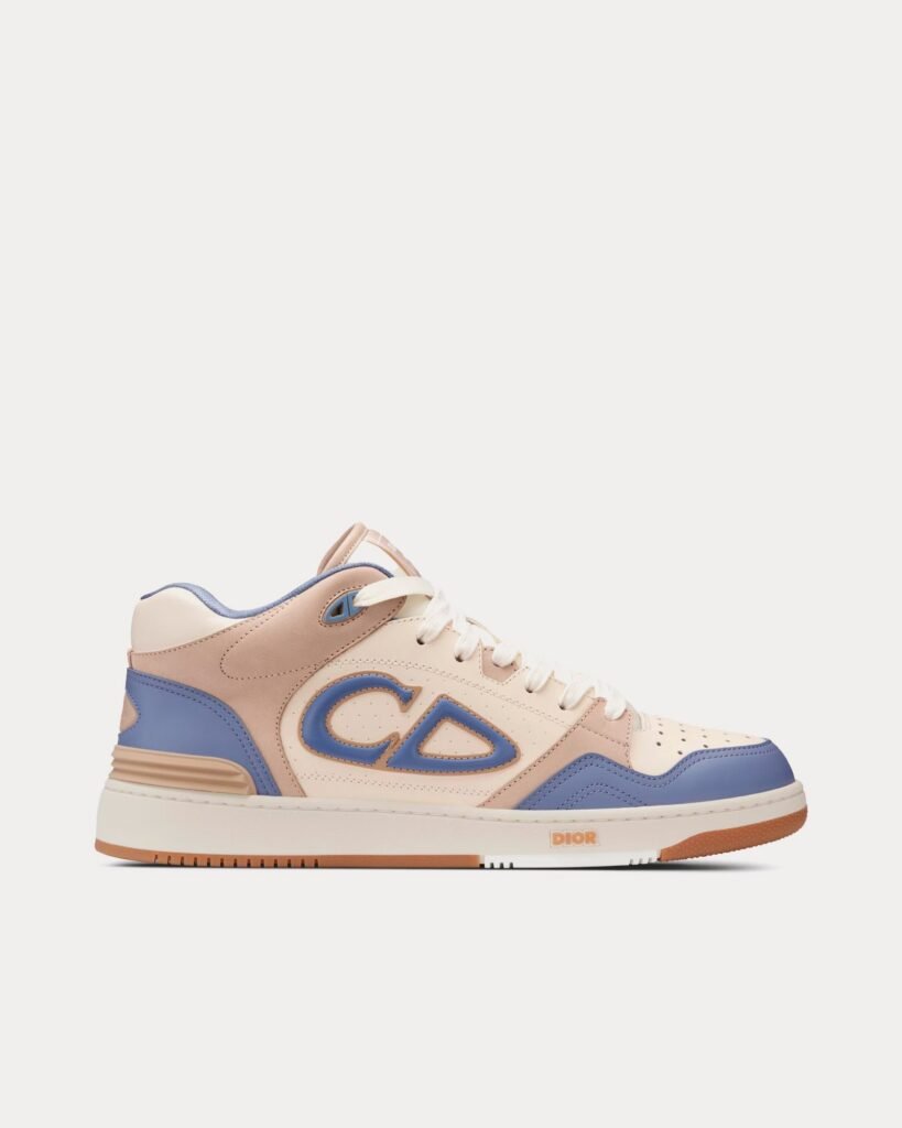 Baskets mi-hautes Dior B57 en cuir de veau lisse bleu et crème et daim beige