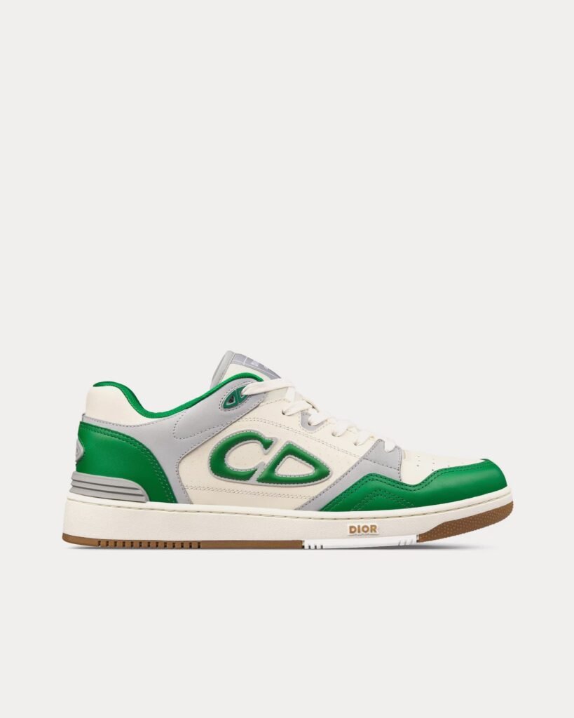 Baskets basses Dior B57 en cuir de veau lisse vert et crème avec daim gris clair