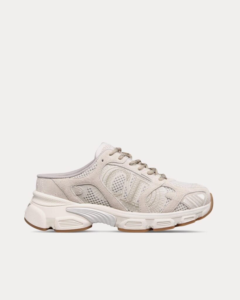 Baskets Dior Chrono en maille et cuir de veau suédé beige