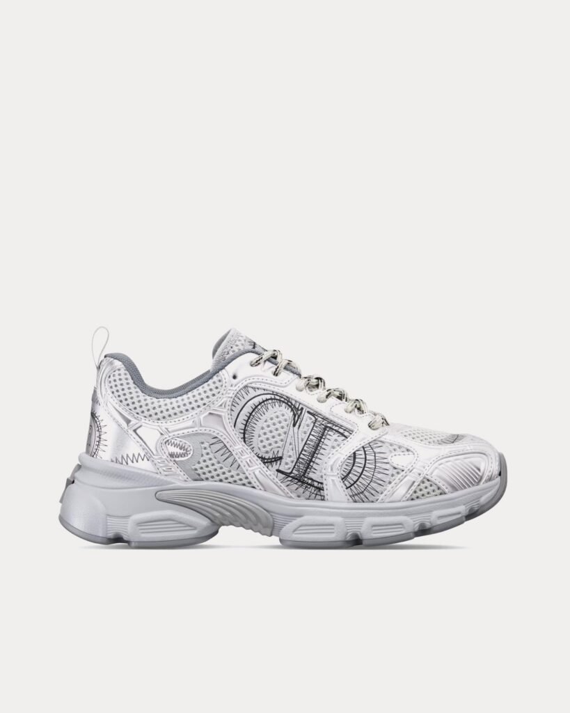 Baskets basses Dior Chrono en mesh gris avec empiècements effet cuir laminé argenté