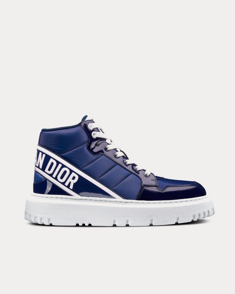 Baskets montantes Dior D-Player en nylon matelassé bleu marine
