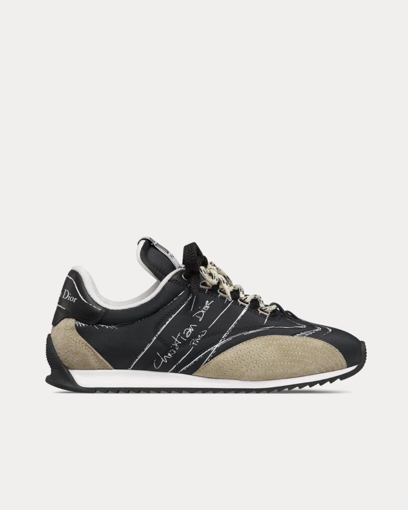 Baskets basses noires Dior D-Sketch en nylon et cuir de veau