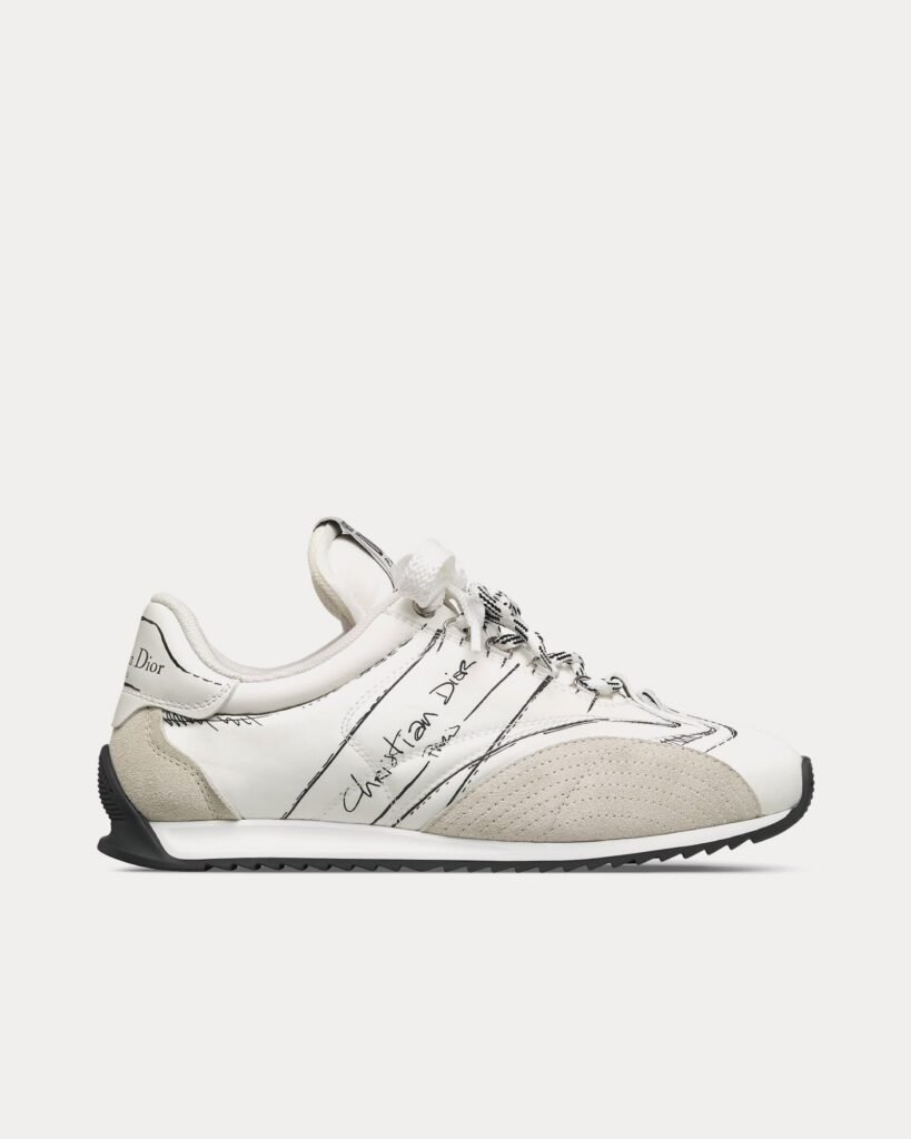 Baskets basses Dior D-Sketch blanches en nylon et cuir de veau