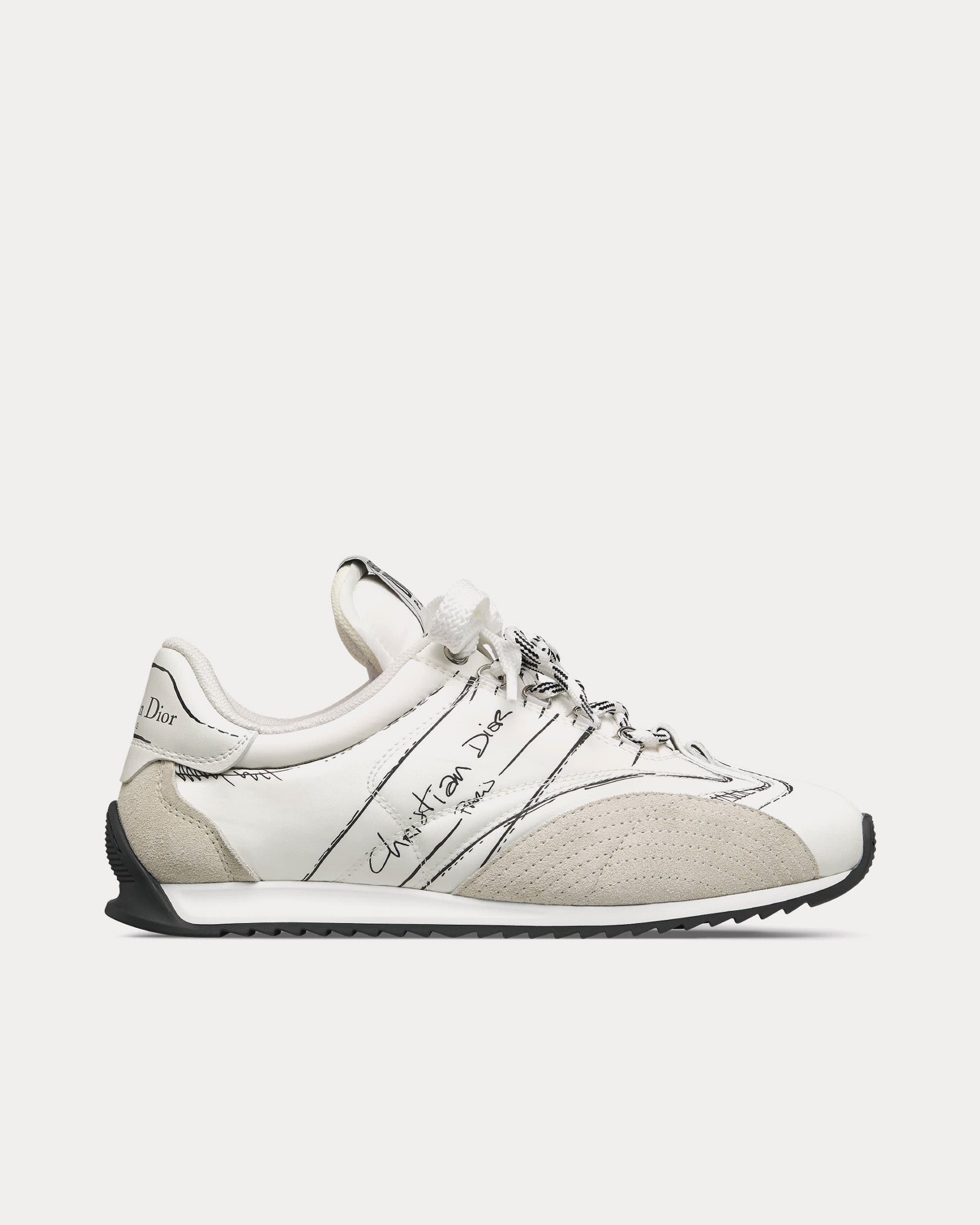 Baskets basses Dior D-Sketch blanches en nylon et cuir de veau